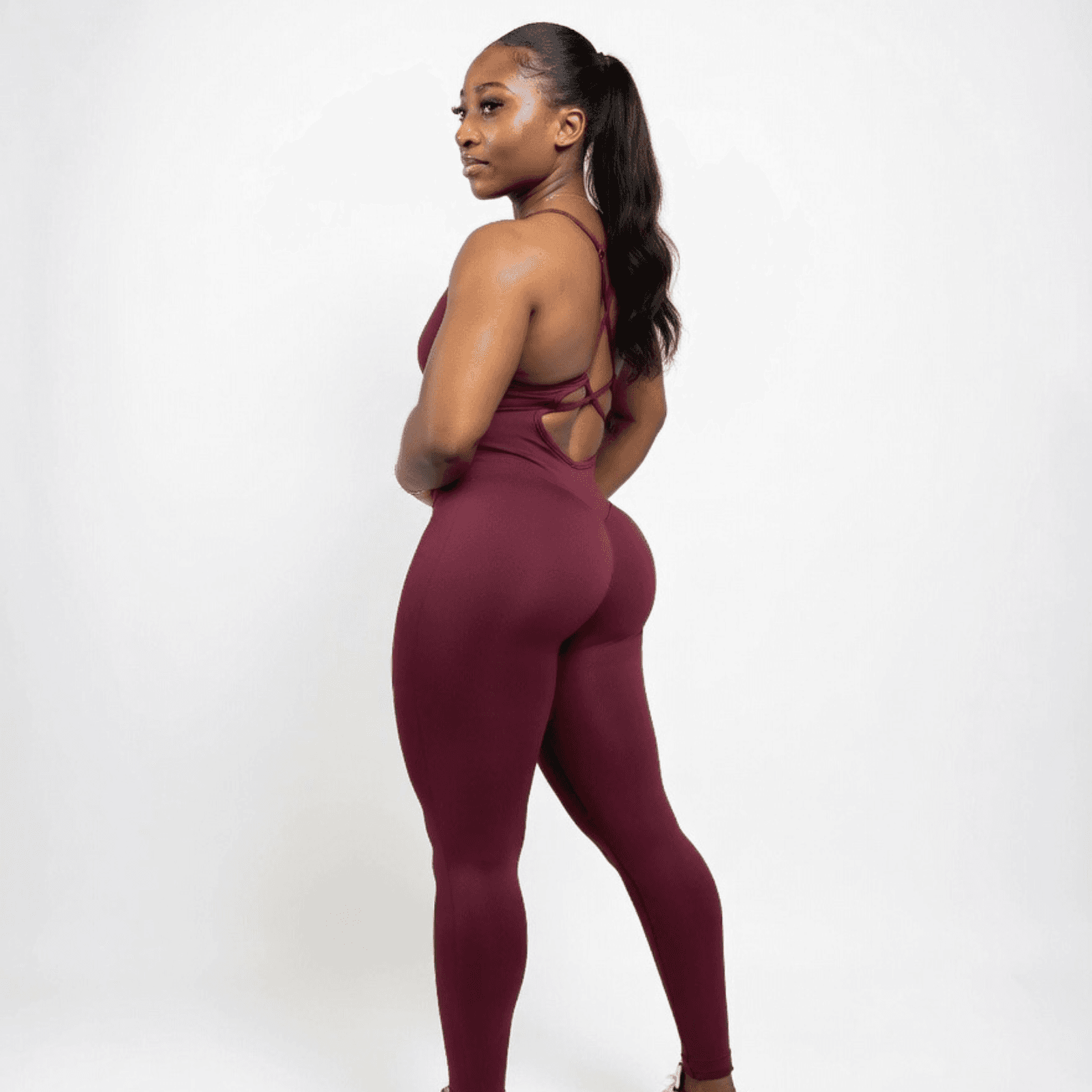 Cross back seamless jumpsuits – Deep burgundy