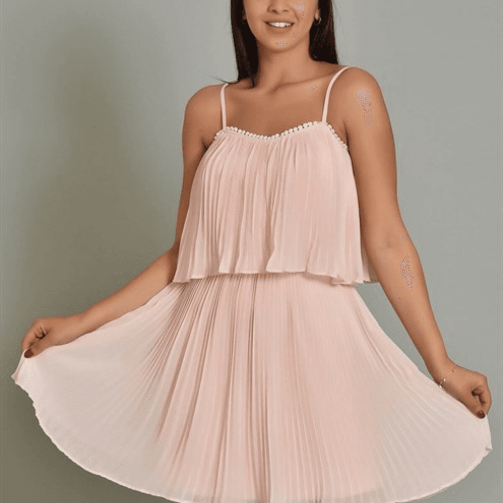 Chiffon Pleated Mini Dress