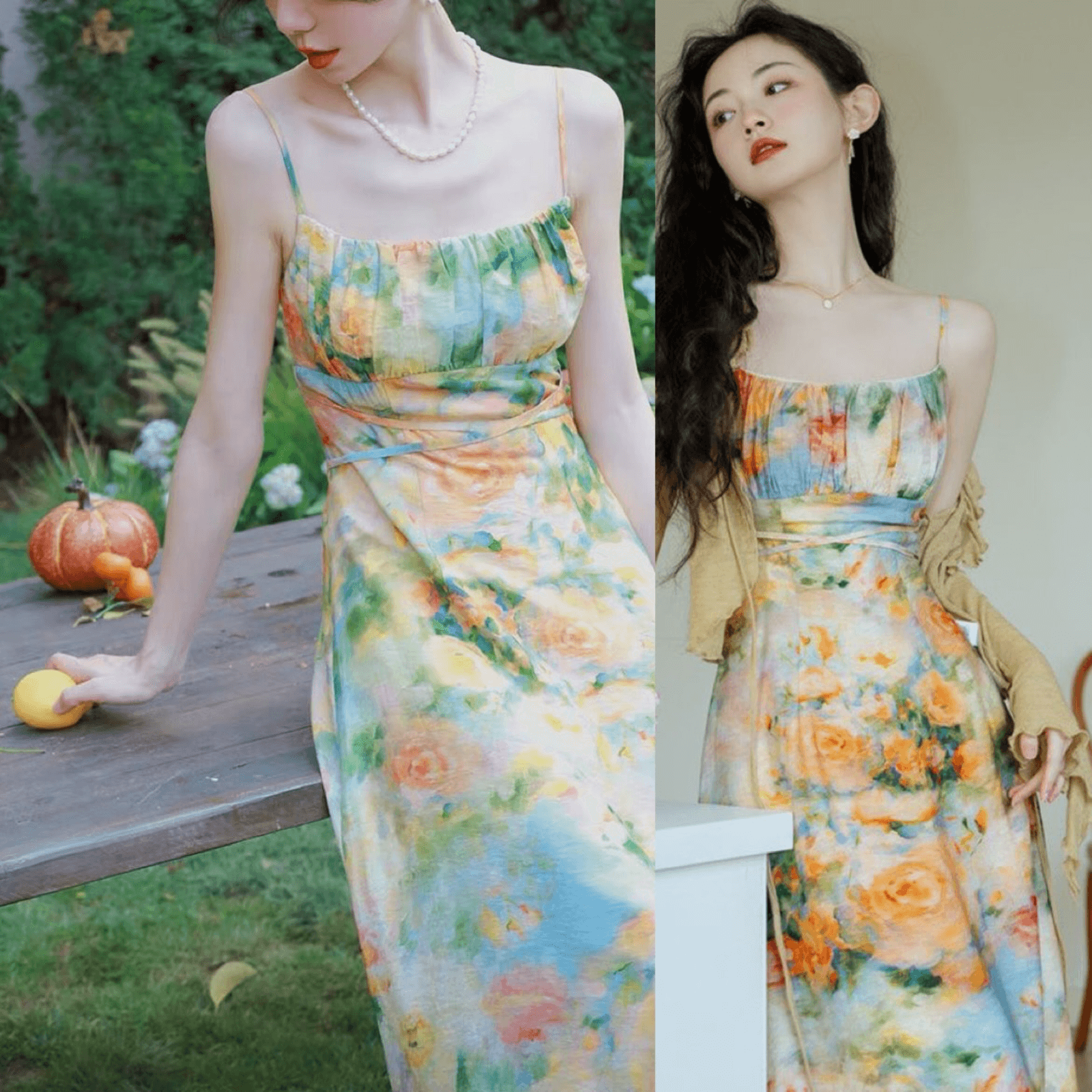Strap Floral A-line Dress