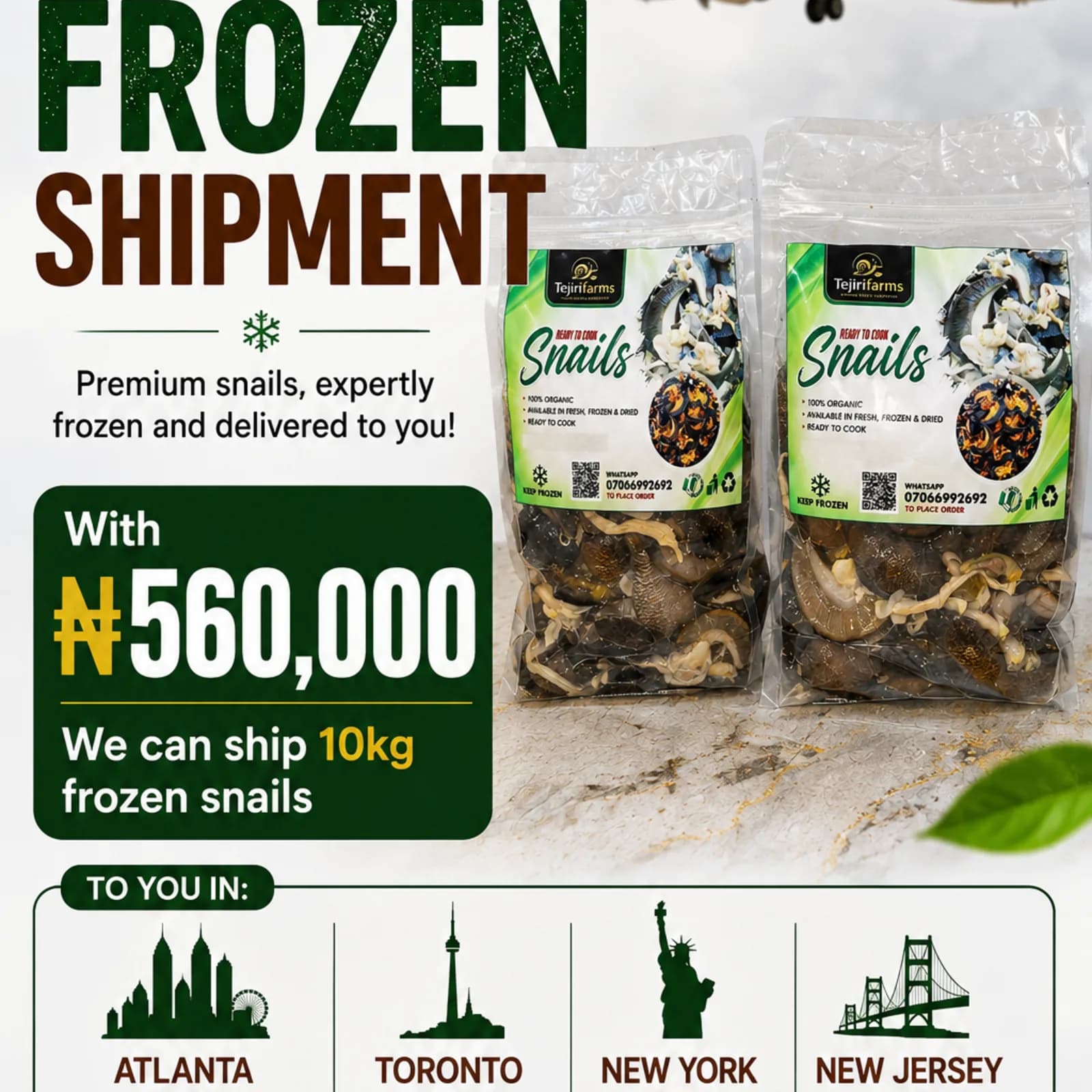USA frozen snail shipment